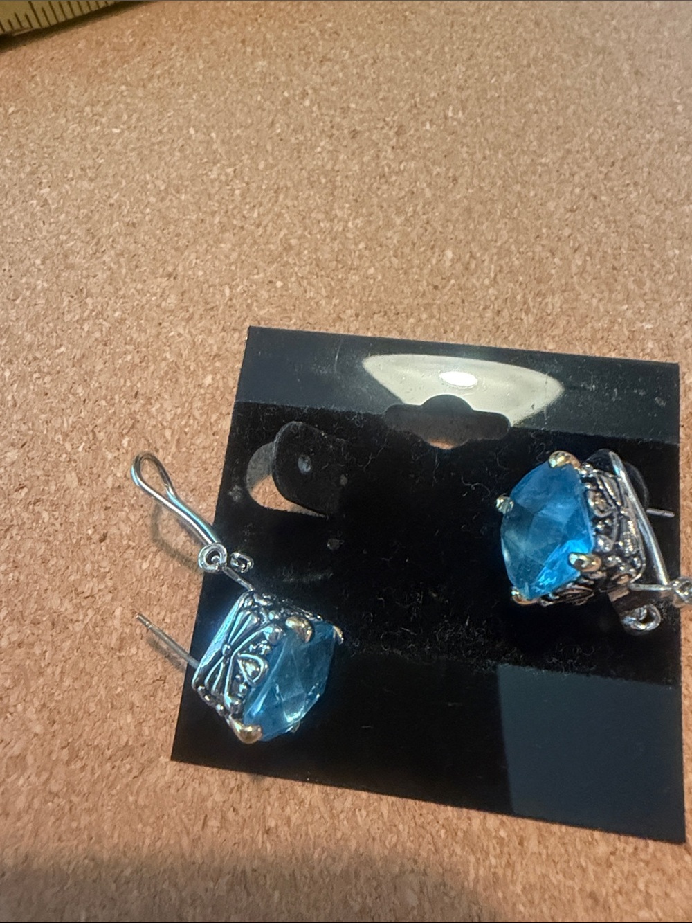 Silver-Tone Blue Crystal Drop Earrings